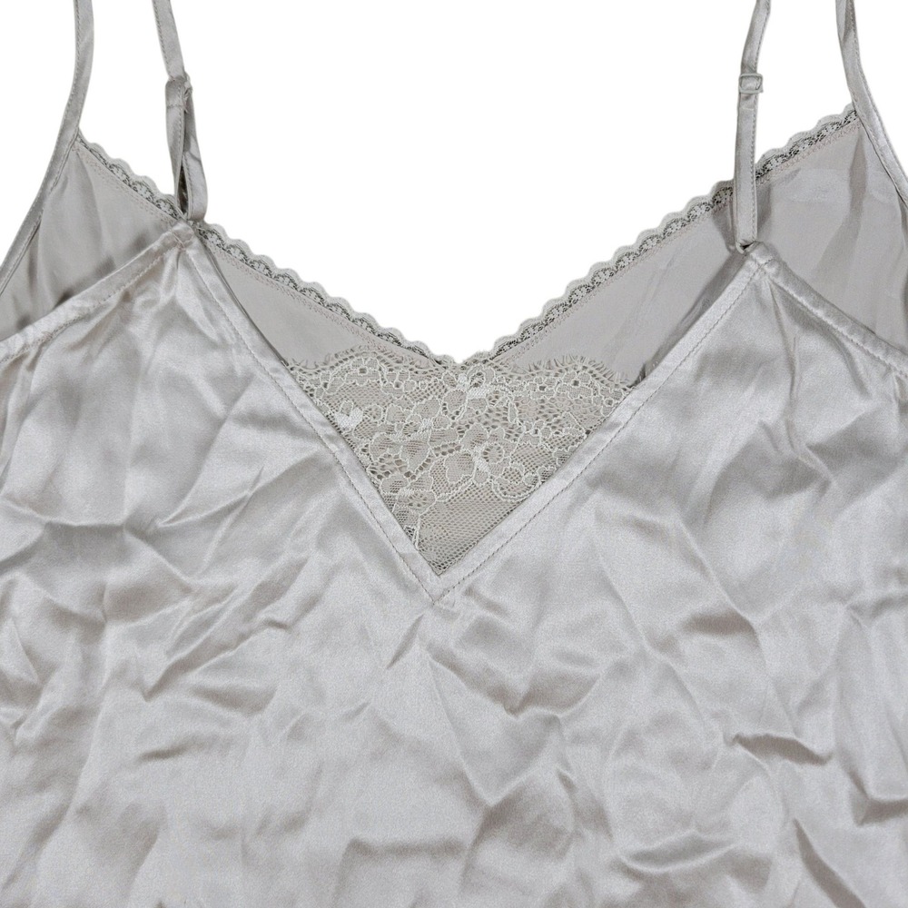 By Anthropologie Lace Trim Silk Cami Womens L Beige Satin Strappy Camisole Tank - Picture 5 of 8